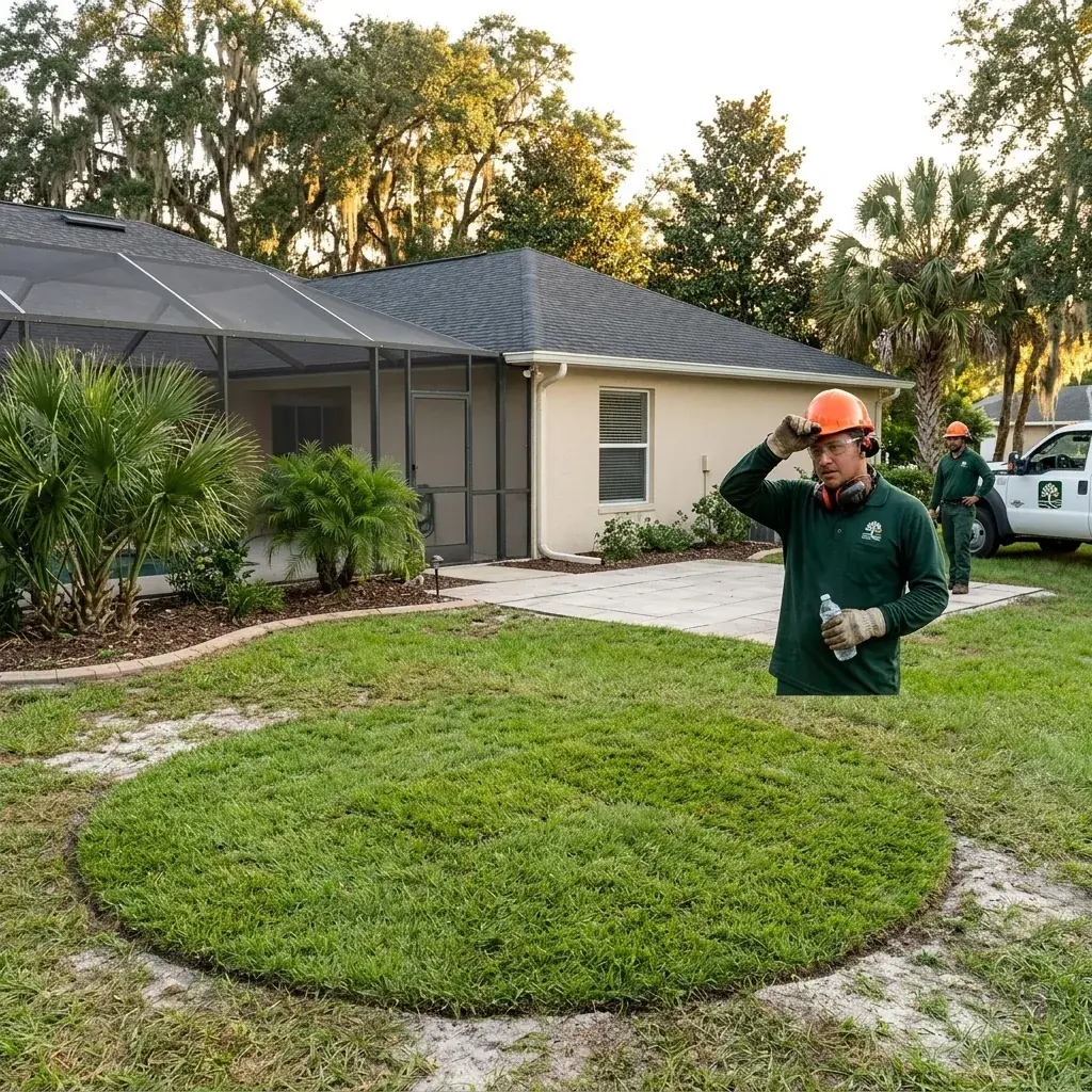 Clean back yard with fresh sod after a tree removal in Clermont